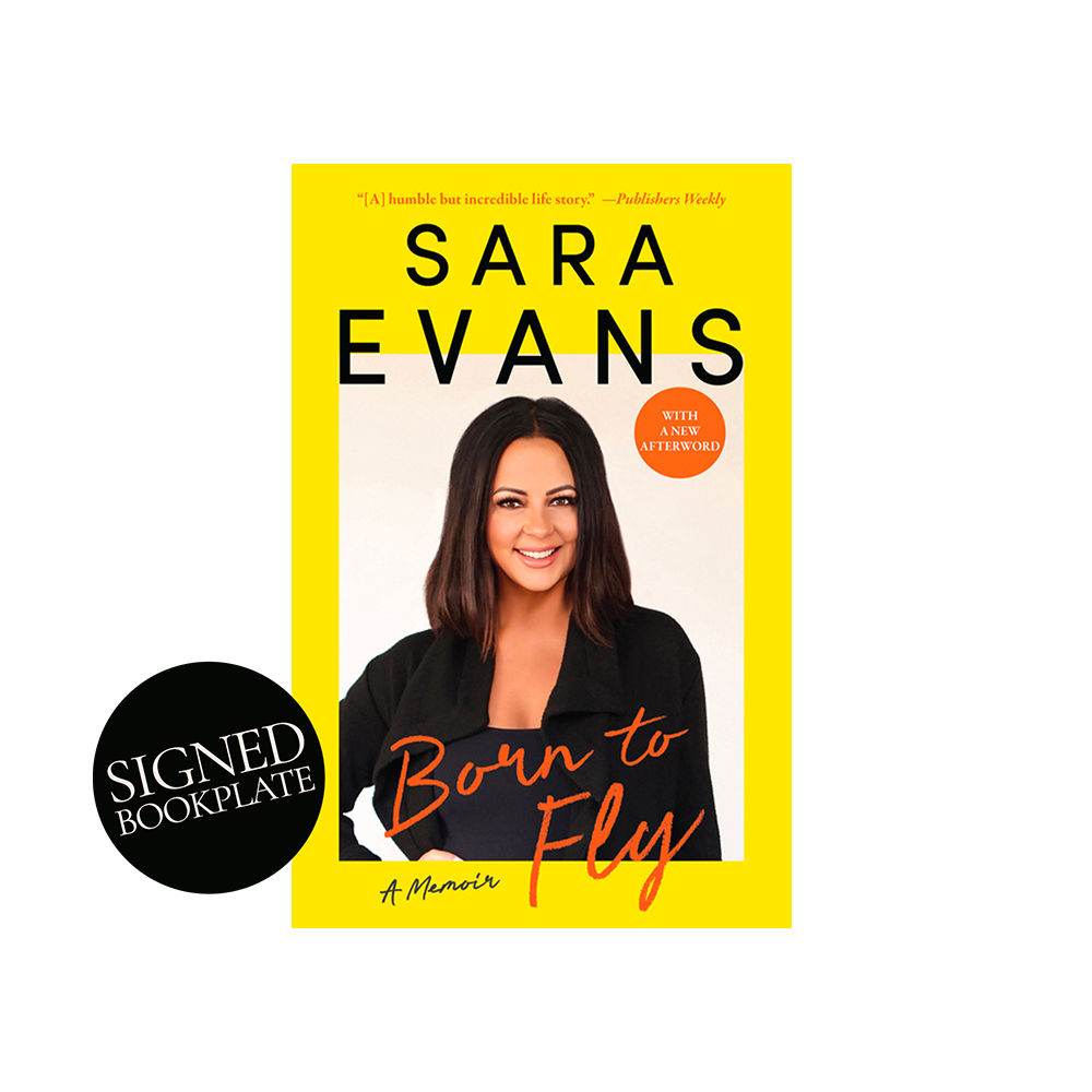 Book cover of 'Born to Fly' by Sara Evans with a yellow background and black text.
